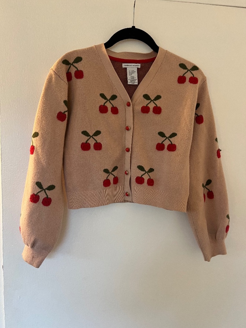 Girls Cupcakes and Cashmere Cherry Cardigan Blush Knit with Buttons (10/12)